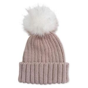Mountain Warehouse Pom Pom Knit Beanie Womens Winter‎ Faux Fur Bobble Hat Taupe